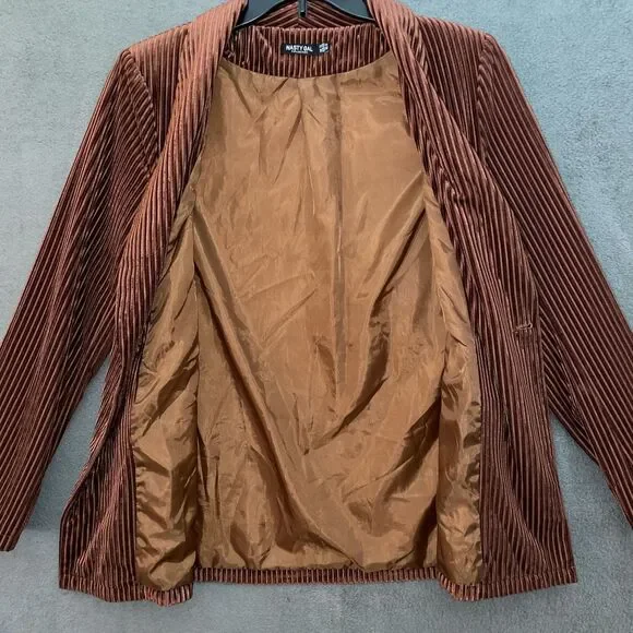 Nasty Gal Women US 8 Blazer Rust Plissé Ribbed Velvet Shawl Lapel Party Funky - Picture 10 of 14